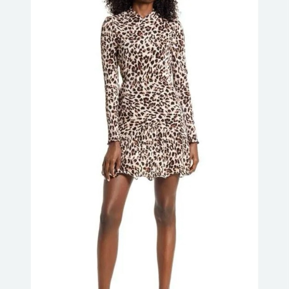Saylor Cheetah Print Emerson Dress Cutout Back Long Sleeve New